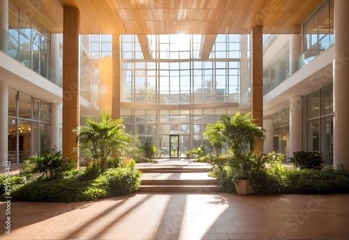 Blurred image of a sunny atrium, generative AI © Zohaib