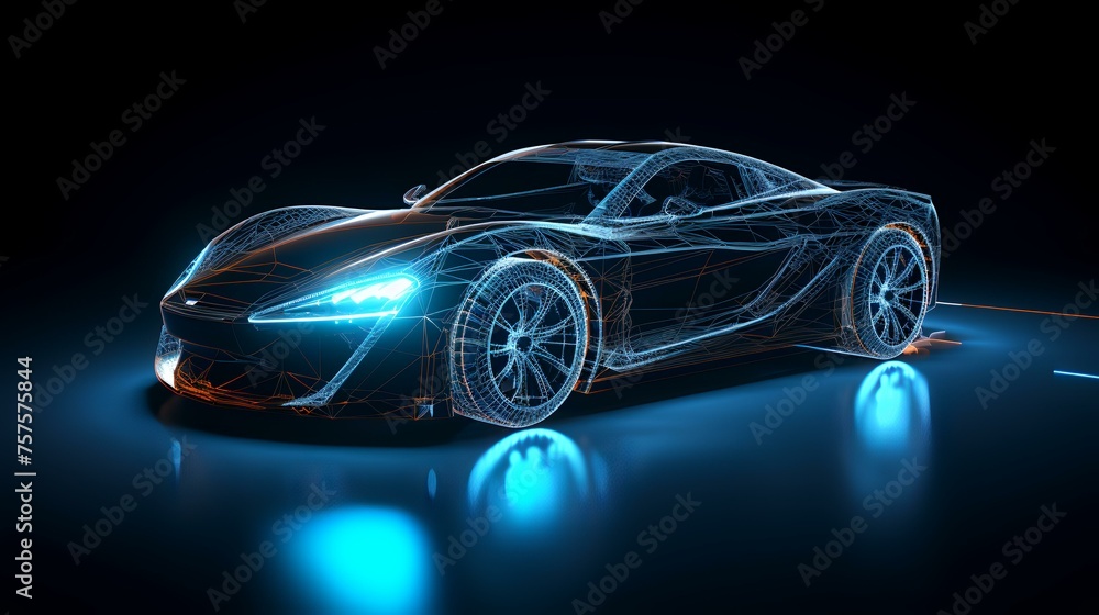 Wireframe of Sports Car in Dark Environment 3D
Wireframe of Sports Car in Dark Environment 3D