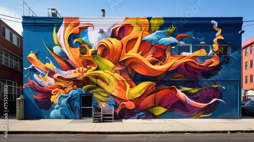 Marvel at the bold and expressive strokes of a vibrant street art mural that defines the spirit of the city. © Shanii