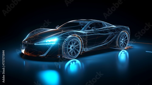 Wireframe of Sports Car in Dark Environment 3D   © Devian Art