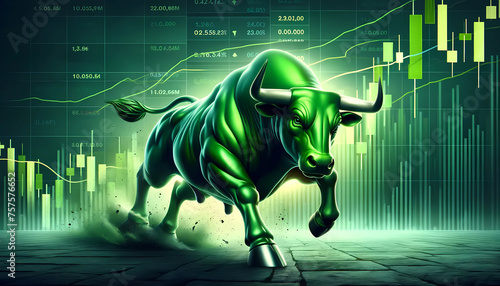 Powerful green bull indicating a bull market