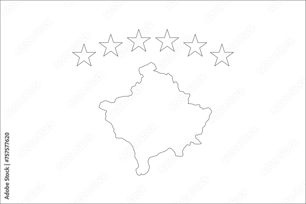 Kosovo flag - thin black vector outline wireframe isolated on white background. Ready for colouring. Kosovo flag - thin black vector outline wireframe isolated on white background. Ready for colouring.