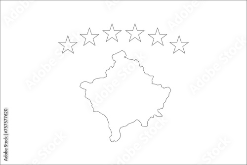 Kosovo flag - thin black vector outline wireframe isolated on white background. Ready for colouring.