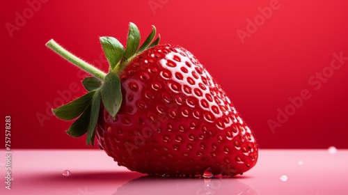 Red Delight Juicy Strawberry on a Vibrant Red Background