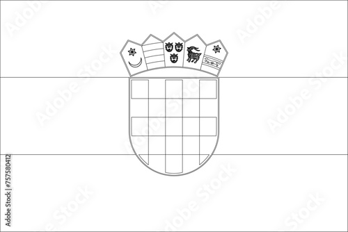 Картината върху платно Croatia flag - thin black vector outline wireframe isolated on white background
