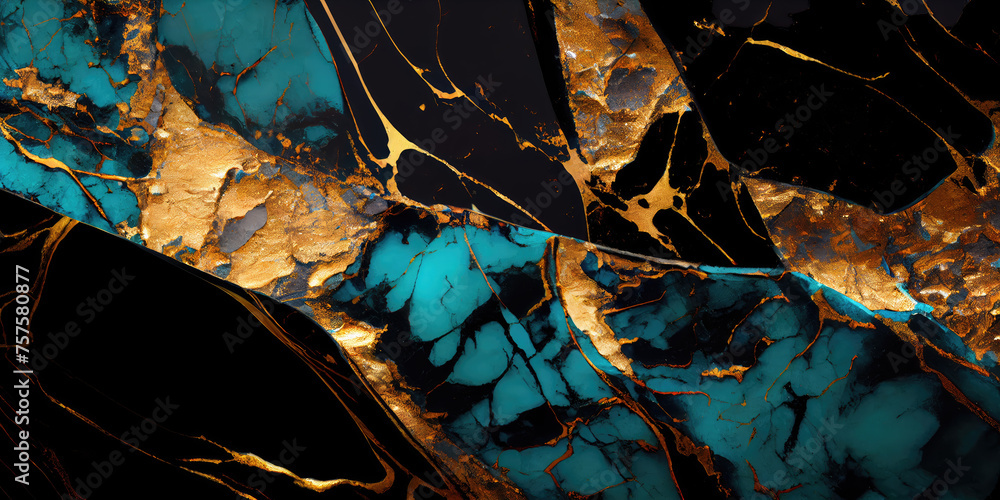 Emerald Green, Gold, Black Marble Texture	
