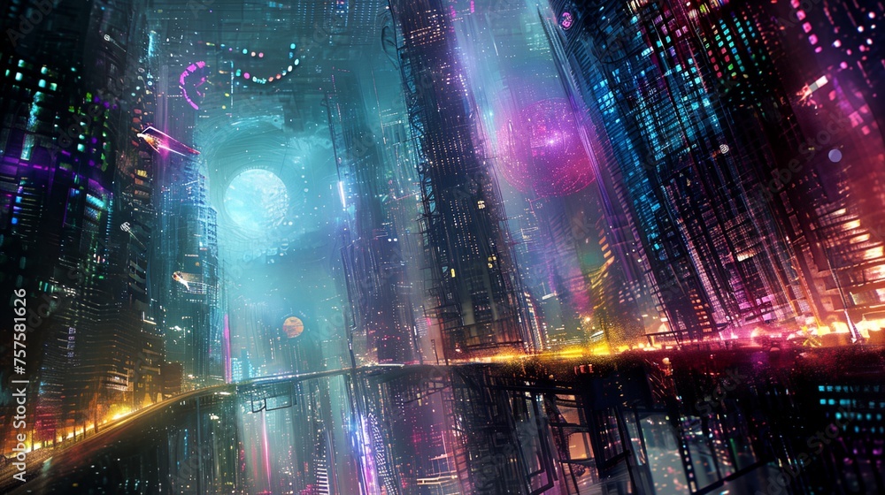 a futuristic city with a lot of lights