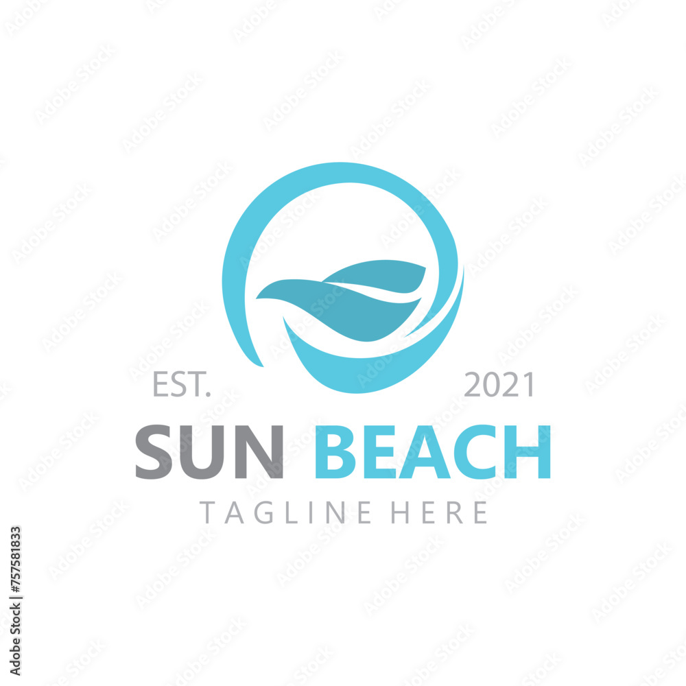 Sun and beach logo template, summer island nature design Sun and beach logo template, summer island nature design