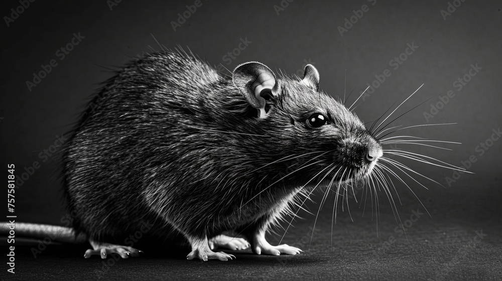 A close-up portrait of a rat or mouse in monochrome style. Illustration for cover, card, postcard, interior design, banner, poster, brochure or presentation. A close-up portrait of a rat or mouse in monochrome style. Illustration for cover, card, postcard, interior design, banner, poster, brochure or presentation.