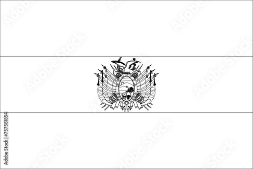 Bolivia flag - thin black vector outline wireframe isolated on white background. Ready for colouring.
