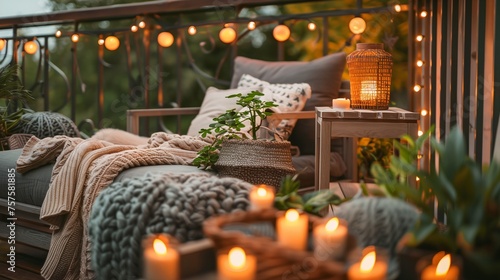 a balcony with a couch