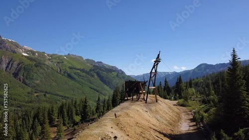 nature valley and old mining structure drone shot