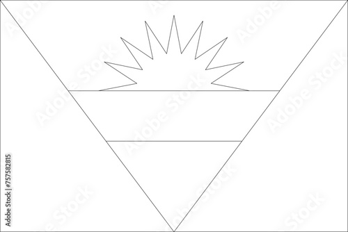 Antigua and Barbuda flag - thin black vector outline wireframe isolated on white background. Ready for colouring. photo