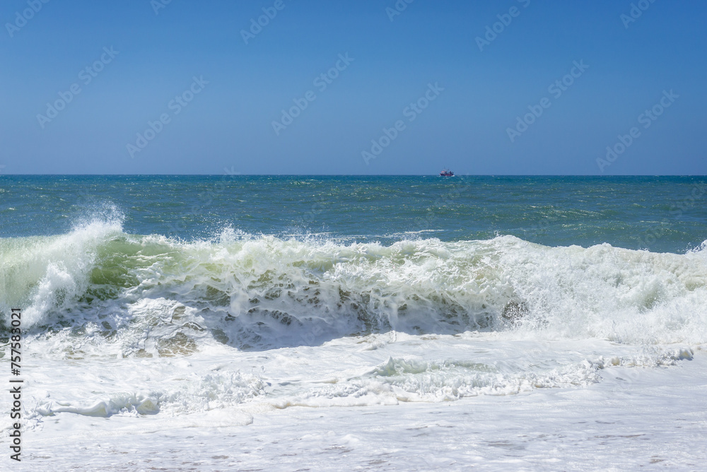 View from North Beach famous for giant waves in Nazare town on so called Silver Coast, Oeste region of Portugal View from North Beach famous for giant waves in Nazare town on so called Silver Coast, Oeste region of Portugal