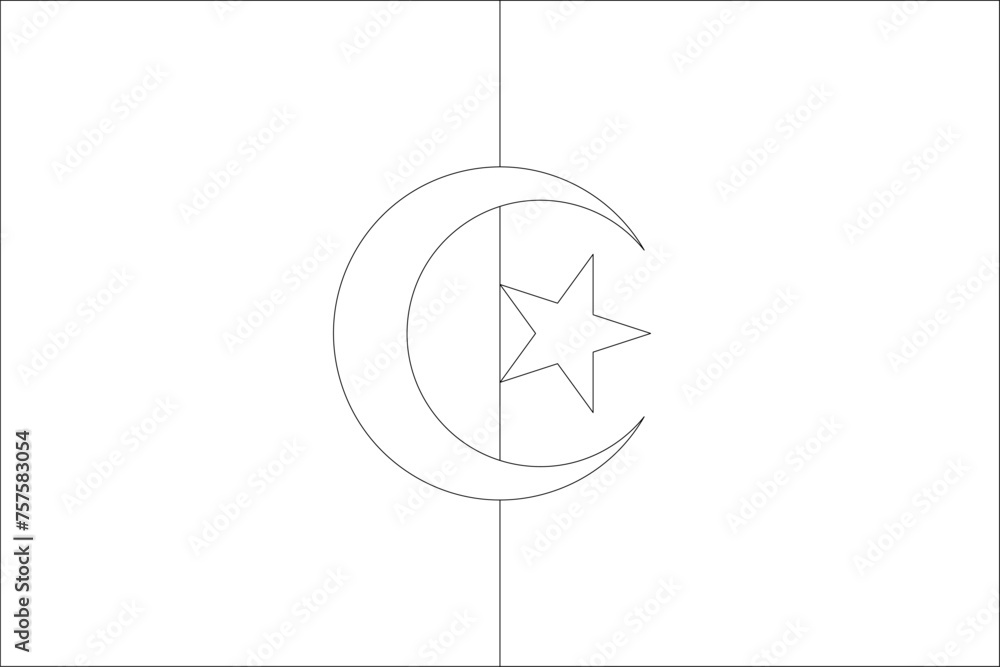 Algeria flag - thin black vector outline wireframe isolated on white background. Ready for colouring.