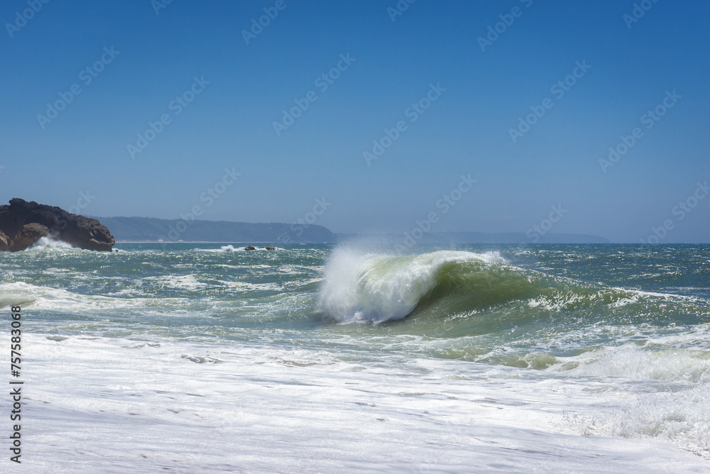 Fototapeta premium View from North Beach famous for giant waves in Nazare town on so called Silver Coast, Oeste region of Portugal