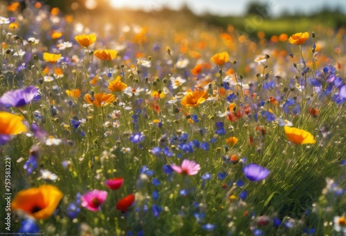 Exploring the Vibrant Diversity of Wildflowers: A Journey Through Meadows and Fields Full of Color, bloom, backdrop, flora, landscape, multicolored