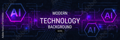 Digital technology banner vector design template. Future technology, cyberspace, virtual reality concept illustration