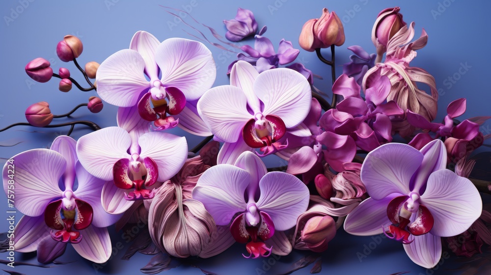 Lavish Orchids Variety of Wild Orchids Flourish on a Rich Purple Background