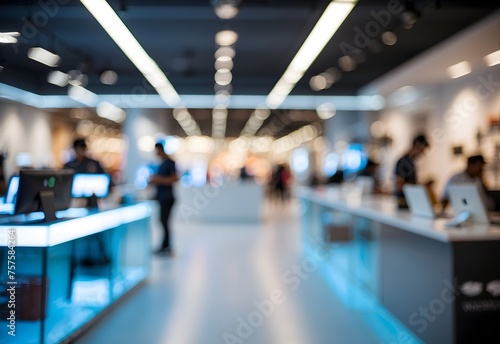 Blurred image of a tech store interior  generative AI