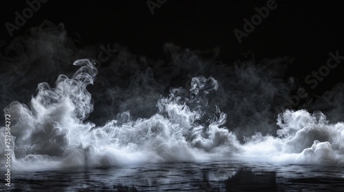 Organic, flowing smoke on a pitch-black background with naturalistic ground lighting.