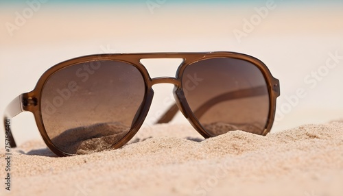 Brown stylish sunglasses on the beach