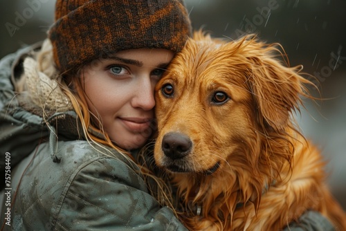 Gentle portrait of a woman with a faithful dog © ЮРИЙ ПОЗДНИКОВ