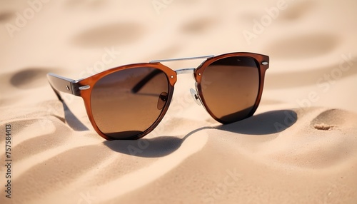 Brown stylish sunglasses on the beach