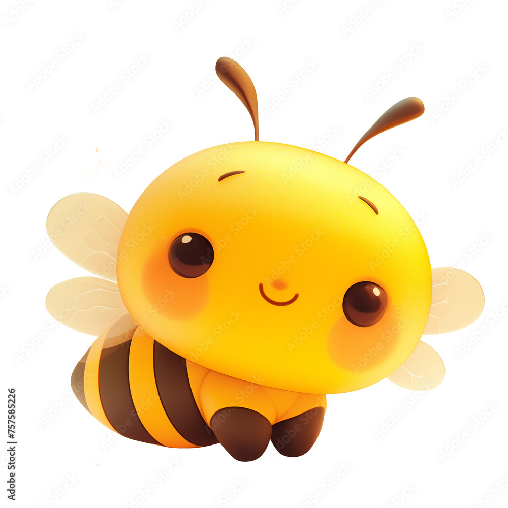 Cute 3d bee cartoon kawaii icon. Sweet adorable smiling baby bee. Isolated on white background