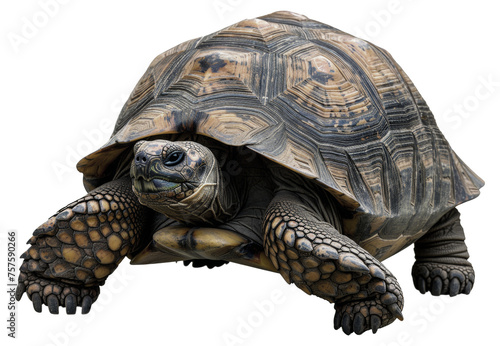 Large tortoise with detailed shell, cut out - stock png.