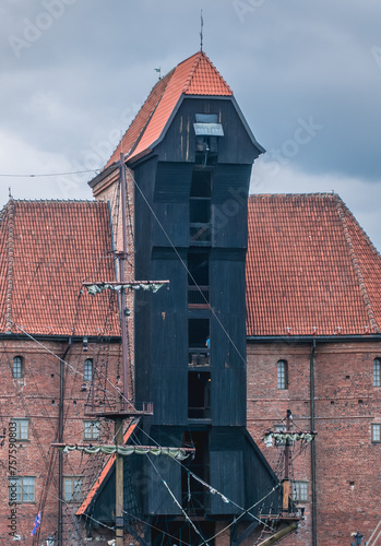 Motlava River and Crane Gate in Gdansk city, Poland photo