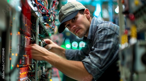 An Electrical Engineering Technician Assembling and installing electrical equipment, such as circuit boards, control panels, or wiring harnesses