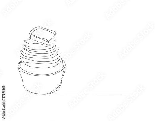 Continuous Line Drawing Of Cup Cake. One Line Of Muffin Cake. Cake Continuous Line Art. Editable Outline. © TiyoSakhi