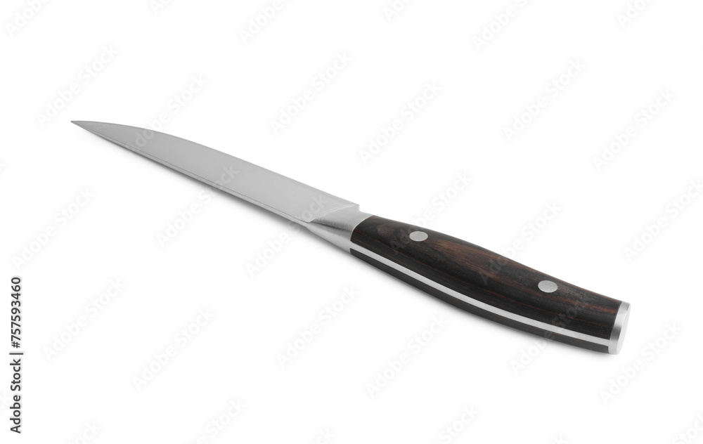 One knife with wooden handle isolated on white One knife with wooden handle isolated on white