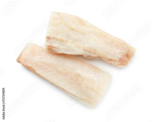 Fresh raw cod fillets isolated on white, top view