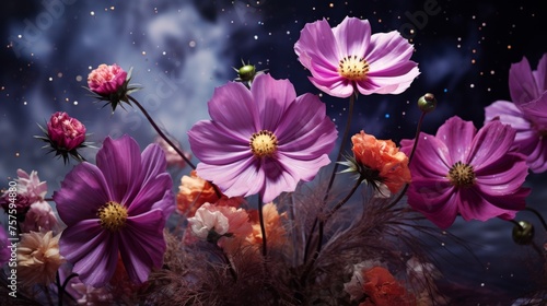 Heavenly Arrangement Cosmos Against Cosmic Purple