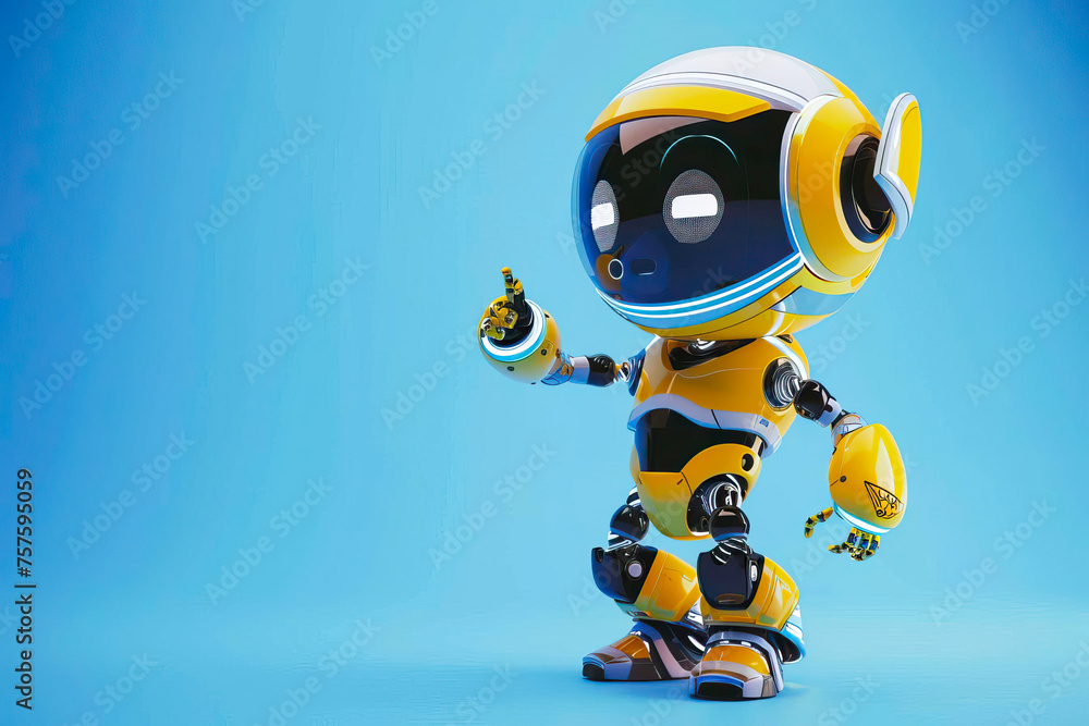 A yellow and black robot is pointing at something. A yellow and black robot is pointing at something.