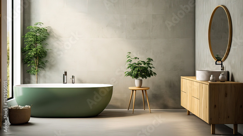 bathroom interior with green bathtub