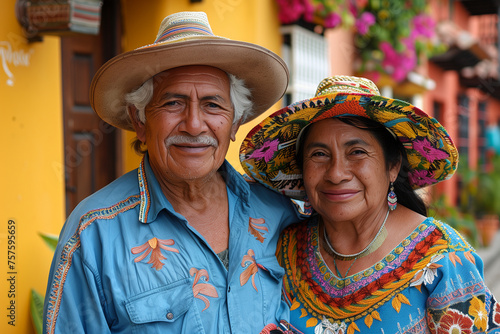 Traditional Couple in Colorful Attire in Latin American Village