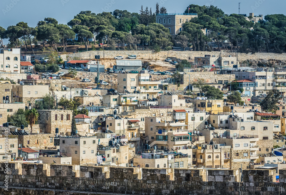 Buildings in Silwan district next to Old City of Jerusalem, Israel