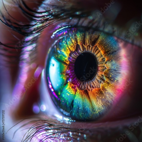 Macro Eye Iris, Transparent Shiny Bright Iris Closeup, Beautiful Rainbow Eyes, Macro Photo Imitation