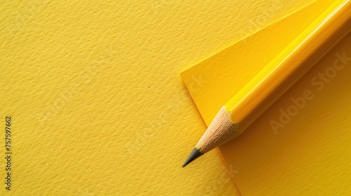 Top view yellow pencil and paper isolated on white background. AI generated image