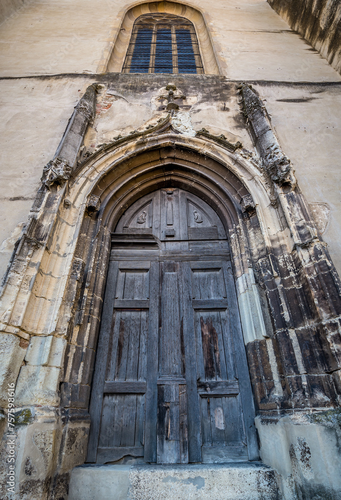 Side door of Lutheran Cathedral of St Mary in Old Town of Sibiu, Romania