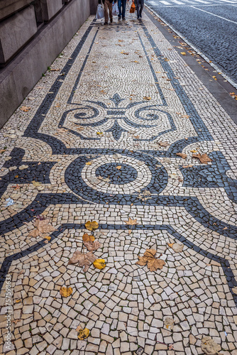 Traditional style Portuguese pavement next to City Hall in Porto, Portugal