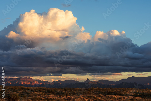 Sunset view of Weavers Needle in the Superstition Mountains, Arizona