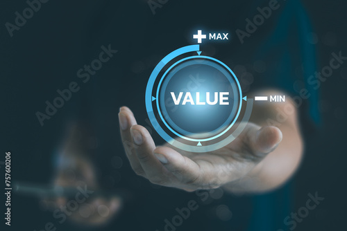 Business people holding virtual download process icon progress for increasing value added to business product, sale, service and finance management concept. Growth and performance development.