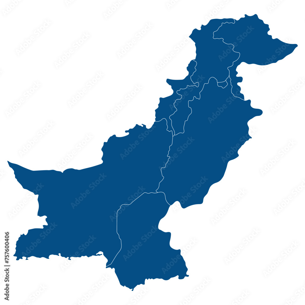 Fototapeta premium Pakistan map. Map of Pakistan in administrative provinces in blue color
