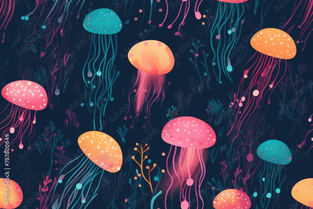 a painting of jelly fish underwater, ocean lifestyle a painting of jelly fish underwater, ocean lifestyle