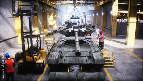 Canvas Print Production of military russian battle tank T 90 at the factory