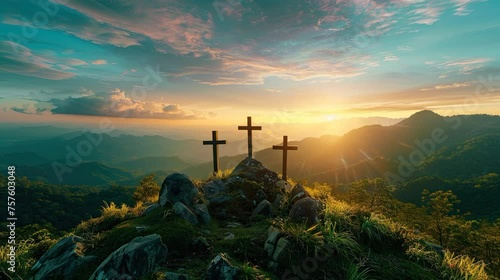 golgotha hill calm video of jesus cross on top of mountain with beautyfull animated sky in the morning christian catholic